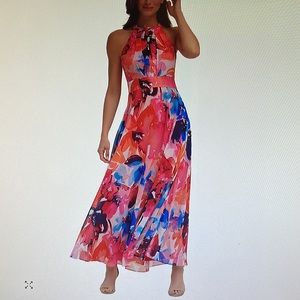 Floral Print Halter-Neck Maxi Dress